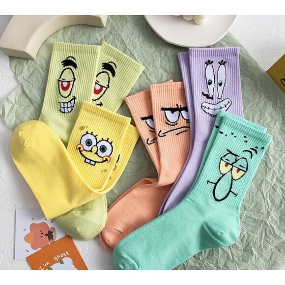 SpongeBob SquarePants Character Socks 5 Set - One Size - Vibrant Colors - Picture 1 of 10